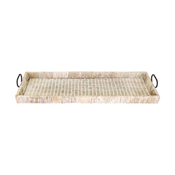 Creative Co-Op Large Rattan Tray with Metal Handles