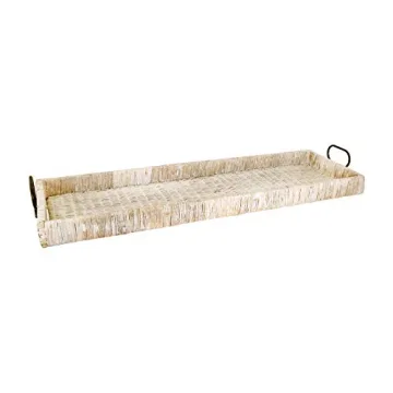Creative Co-Op Large Rattan Tray with Metal Handles