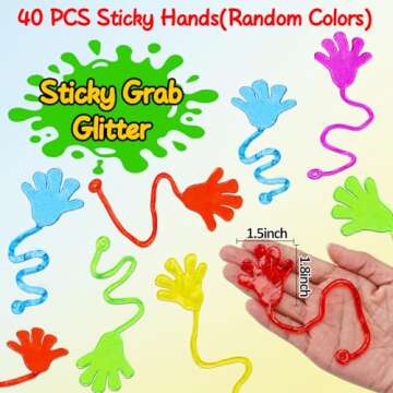 40PCS Glitter Sticky Hands Party Favors for Kids Birthday Supplies Easter Egg Fillers Goodie Bag Stu...
