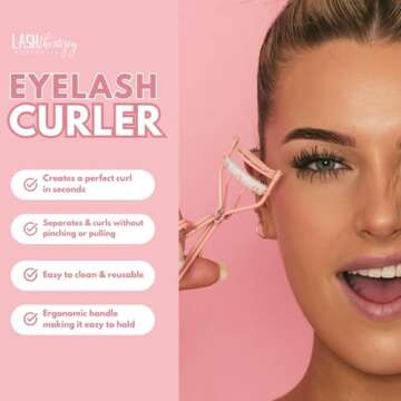 Lash Therapy Australia Eyelash Curler, Eyelash Curlers with Comb, Pink Eye Lash Curler, Gentle & Saf...