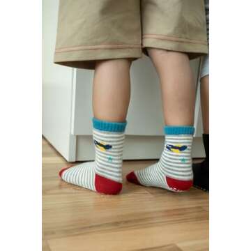 RATIVE Anti Skid Non Slip Slipper Cotton Crew Dress Socks With Grips for Baby Walker Toddlers Kids Boys 2T 3T (1-3T, 12-pairs/RB-71112)