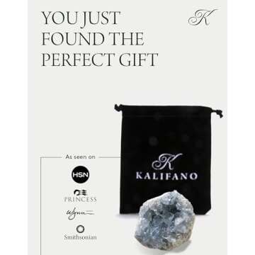 KALIFANO Raw AAA+ Celestite Crystal Cluster Geode - High Energy Natural Celestine Stone - Reiki Wicca Celestita Rock with Healing and Calming Effects (Family Owned and Operated)