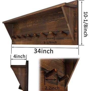 WEBI Coat Rack Wall Mount with Shelf,8 Peg Hooks,34" Long Rustic Entryway Shelf with Hooks Underneat...