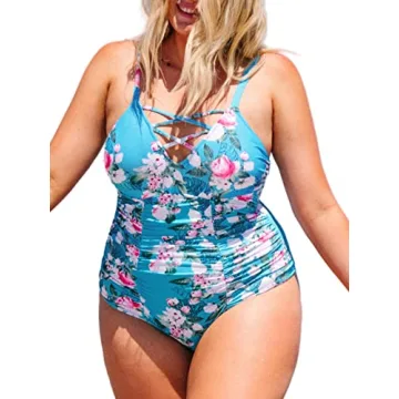 Stylish CUPSHE Blue Floral Plus Size Swimsuit with Adjustable Straps