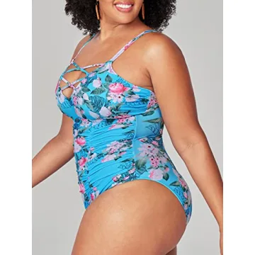CUPSHE Blue Floral Plus Size Swimsuit Adjustable Straps