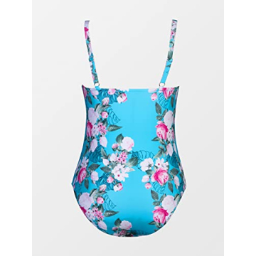 CUPSHE Blue Floral Plus Size Swimsuit Adjustable Straps