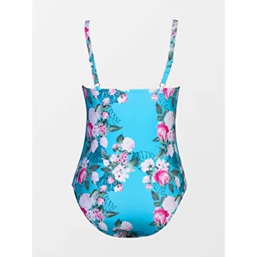 CUPSHE Blue Floral Plus Size Swimsuit Adjustable Straps