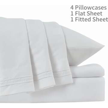 LINENLINE Queen Sheet Set, Soft Bamboo Sheets, 6pcs