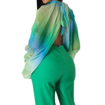 Remxi Women's Sexy See Through Chiffon Sheer Lantern Sleeve Front Back Open High Neck Self Tie Shawl...