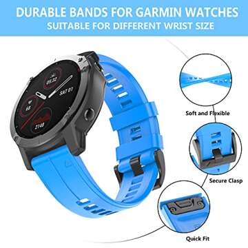 OVERSTEP Compatible with Garmin Fenix 5 Watch Band 22mm Soft Silicone Bands for Fenix 6/Fenix 7/Fenix 5 Plus/Fenix 6 Pro/Forerunner 935/Forerunner 945/Approach S60/Quatix 5 Smartwatch (Sky Blue)
