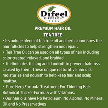 Difeel Premium Natural Hair Oil - Tea Tree Oil for Dry Scalp 2.5 Ounce 3-Pack