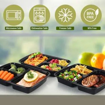 Ezalia 32oz Meal Prep Containers 3 Compartment: 20 Pack Plastic To Go Food Containers Reusable, Leakproof Food Storage Containers with Lids for Takeout, BPA-Free, Microwave/Dishwasher/Freezer Safe