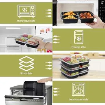 Ezalia 32oz Meal Prep Containers 3 Compartment: 20 Pack Plastic To Go Food Containers Reusable, Leakproof Food Storage Containers with Lids for Takeout, BPA-Free, Microwave/Dishwasher/Freezer Safe
