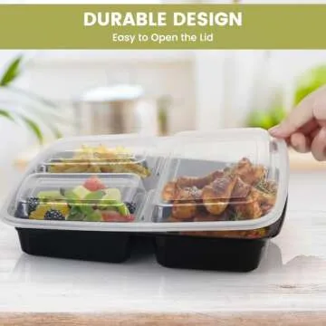 Ezalia 32oz Meal Prep Containers 3 Compartment: 20 Pack Plastic To Go Food Containers Reusable, Leakproof Food Storage Containers with Lids for Takeout, BPA-Free, Microwave/Dishwasher/Freezer Safe