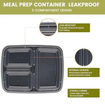 Ezalia 32oz Meal Prep Containers 3 Compartment: 20 Pack Plastic To Go Food Containers Reusable, Leakproof Food Storage Containers with Lids for Takeout, BPA-Free, Microwave/Dishwasher/Freezer Safe