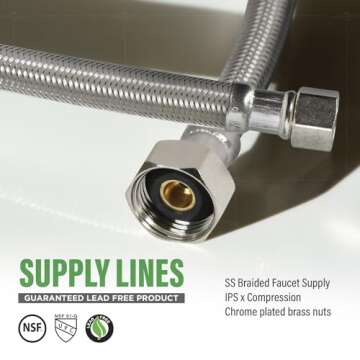 Highcraft CNCT27124-OM-2 Faucet Supply Line Connects Kitchen Sink To Water Supply, Braided Faucet Co...
