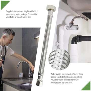 Highcraft CNCT27124-OM-2 Faucet Supply Line Connects Kitchen Sink To Water Supply, Braided Faucet Connector With 1/2 In x 3/8 In Brass Nut, Stainless Steel 24 In (Pack Of 2)