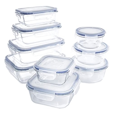 1790 Glass Food Storage Containers with Lids - 9 Pack - Glass Meal Prep Containers, Airtight Glass L...