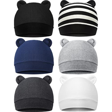 6 Unique Bear Ears Baby Beanie Hats - Soft, Cute, Stylish for Newborns
