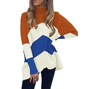Stylish ANRABESS Women's Turtle Neck Color Block Sweater