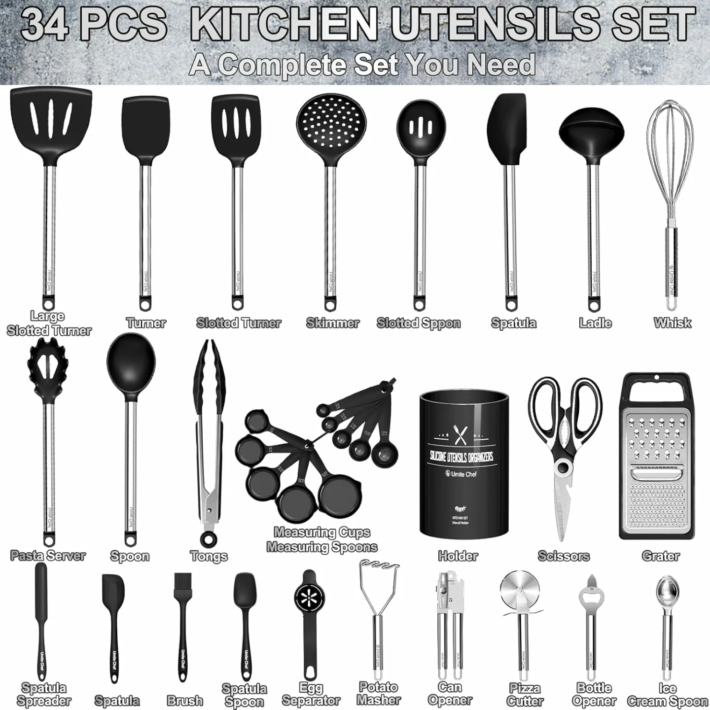 Umite Chef Silicone Utensils Set - 34 Pieces