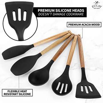 Zulay Kitchen Utensils Set Non-Stick Silicone Cooking Utensils Set with Authentic Acacia Wood Handle...