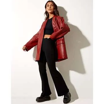 Ynocfri Women Faux Leather Blazer Red Stylish Oversized