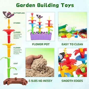 Flower Garden Building Toys for Girls Age 3, 4, 5, 6, 7 Year Old - STEM Toy with 2.5lbs Sand Gardeni...