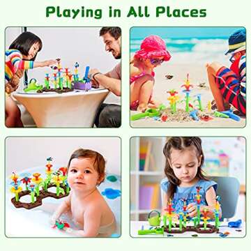 Flower Garden Building Toys for Girls Age 3, 4, 5, 6, 7 Year Old - STEM Toy with 2.5lbs Sand Gardening Pretend Gift for Kids - Stacking Game for Toddlers Play Set - Educational Activity for Preschool