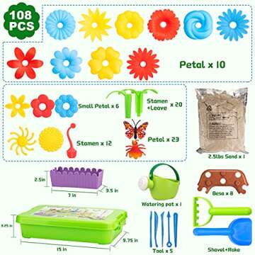 Flower Garden Building Toys for Girls Age 3, 4, 5, 6, 7 Year Old - STEM Toy with 2.5lbs Sand Gardening Pretend Gift for Kids - Stacking Game for Toddlers Play Set - Educational Activity for Preschool