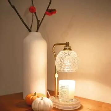 Adjustable Height Candle Warmer Lamp with Timer, Dimmable All Glass Retro Candle Lamp Warmer Vintage...