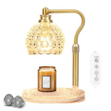 Adjustable Height Candle Warmer Lamp with Timer, Dimmable All Glass Retro Candle Lamp Warmer Vintage Wax Warmer Lamp with 2 Bulbs, Lamp Candle Warmer for Jar Candles, Elegant Home Decor