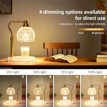 Adjustable Height Candle Warmer Lamp with Timer, Dimmable All Glass Retro Candle Lamp Warmer Vintage Wax Warmer Lamp with 2 Bulbs, Lamp Candle Warmer for Jar Candles, Elegant Home Decor