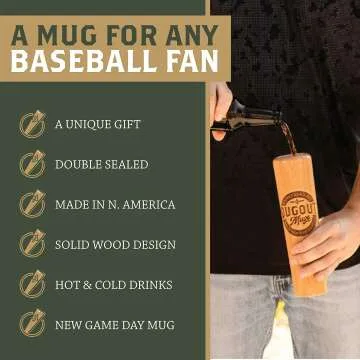 Baseball Bat Drinking Mug - Engraved Solid Wood