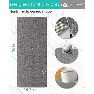 Shower Mats Non Slip Without Suction Cups, 15.7× 36 Inch, PVC Loofah Bathroom Mats, Loofah Mats for...