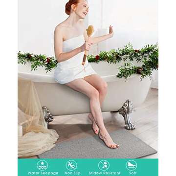 Shower Mats Non Slip Without Suction Cups, 15.7× 36 Inch, PVC Loofah Bathroom Mats, Loofah Mats for Shower and Bathroom, Quick Drying, Grey