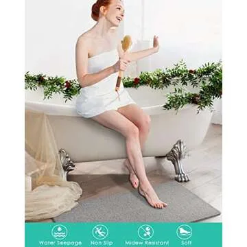 Shower Mats Non Slip Without Suction Cups, 15.7× 36 Inch, PVC Loofah Bathroom Mats, Loofah Mats for Shower and Bathroom, Quick Drying, Grey