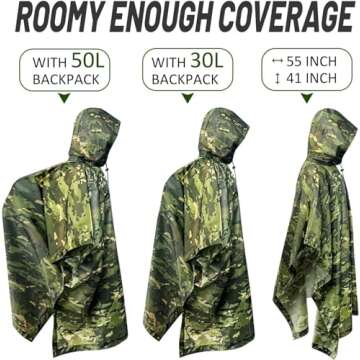 WINWAY Military Style Poncho Lightweight Multi-Use Raincoat