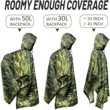 WINWAY Military Style Poncho Lightweight Multi-Use Raincoat