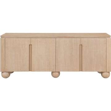 Meridian Furniture 77023Natural Cardiff Collection Modern | Contemporary Sideboard/Buffet with Rich Natural Oak Finish, Solid Wood, Oak Vener, 72" W x 18" D x 29.5" H, Natural