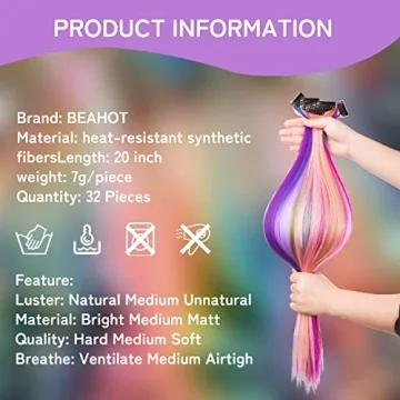 32 PCS Clip in Colored Hair Extensions for Kids