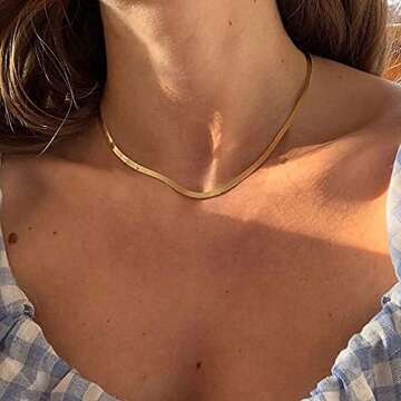 Tewiky Herringbone Necklace for Women Dainty 14k Gold Snake Chain Necklace Layered Gold Herringbone ...
