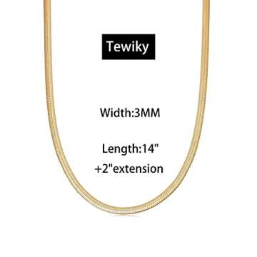 Tewiky Herringbone Necklace for Women Dainty 14k Gold Snake Chain Necklace Layered Gold Herringbone Double Flat Snake Chain Choker Necklace Thin Chunky Chain Necklace Gift for Her