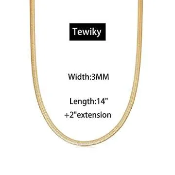 Tewiky Herringbone Necklace for Women Dainty 14k Gold Snake Chain Necklace Layered Gold Herringbone Double Flat Snake Chain Choker Necklace Thin Chunky Chain Necklace Gift for Her