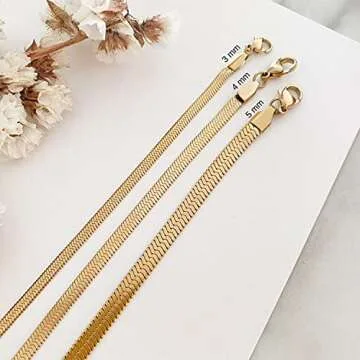 Tewiky Herringbone Necklace for Women Dainty 14k Gold Snake Chain Necklace Layered Gold Herringbone Double Flat Snake Chain Choker Necklace Thin Chunky Chain Necklace Gift for Her