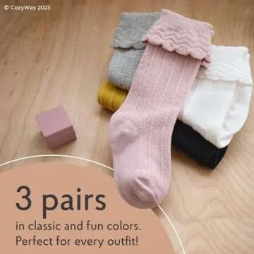 CozyWay Baby Knee High Socks For Baby Girls Infant 0-6 Months 3-3 Pack