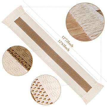 OurWarm Macrame Table Runner Farmhouse Style, Natural Burlap Boho Table Runner Modern Farmhouse Deco...