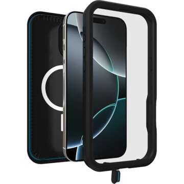 OtterBox iPhone 16 Pro Max (Only) FRĒ Series Waterproof Case with MagSafe (Designed by LifeProof) - Black, Waterproof, 60% Recycled Plastic, Sleek and Stylish
