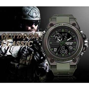 AIMES Men's Watches Sports Outdoor Waterproof Military Watch Date Multi Function Tactics LED Alarm Stopwatch