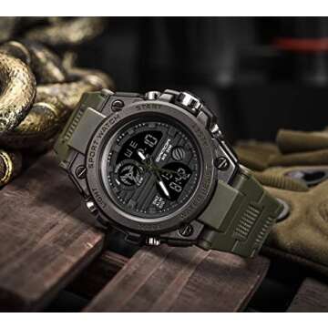 AIMES Men's Watches Sports Outdoor Waterproof Military Watch Date Multi Function Tactics LED Alarm Stopwatch